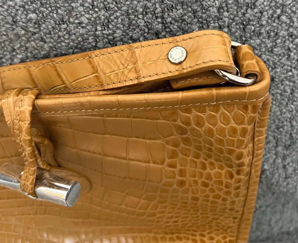 Longchamp roseau croco beige mustard leather crossbody bag - view 6
