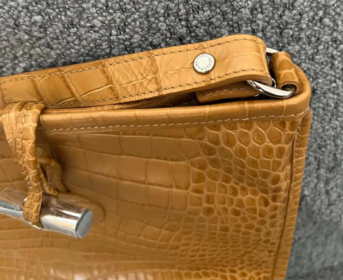 Longchamp roseau croco beige mustard leather crossbody bag - view 6