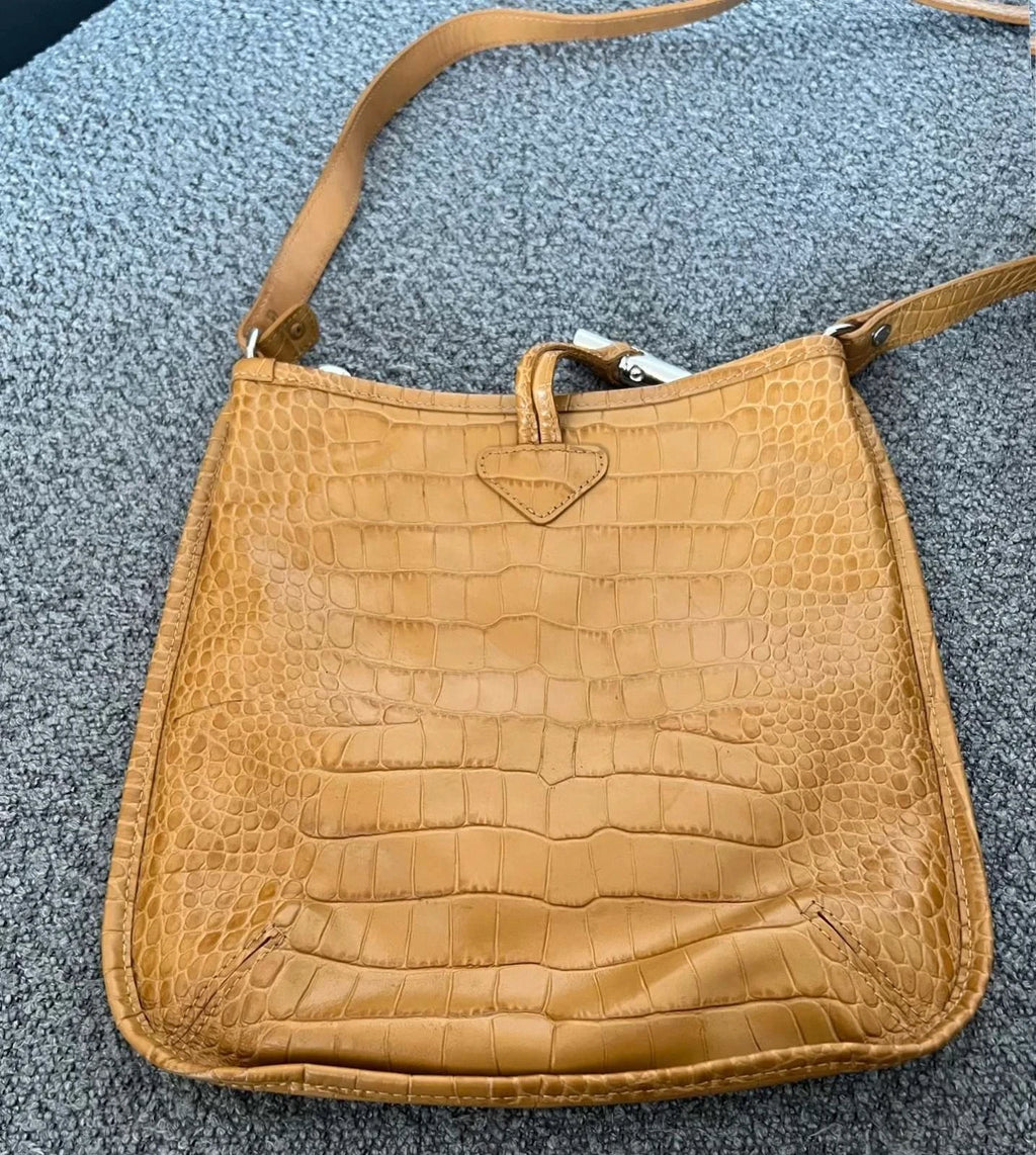 Longchamp roseau croco beige mustard leather crossbody bag - view 7