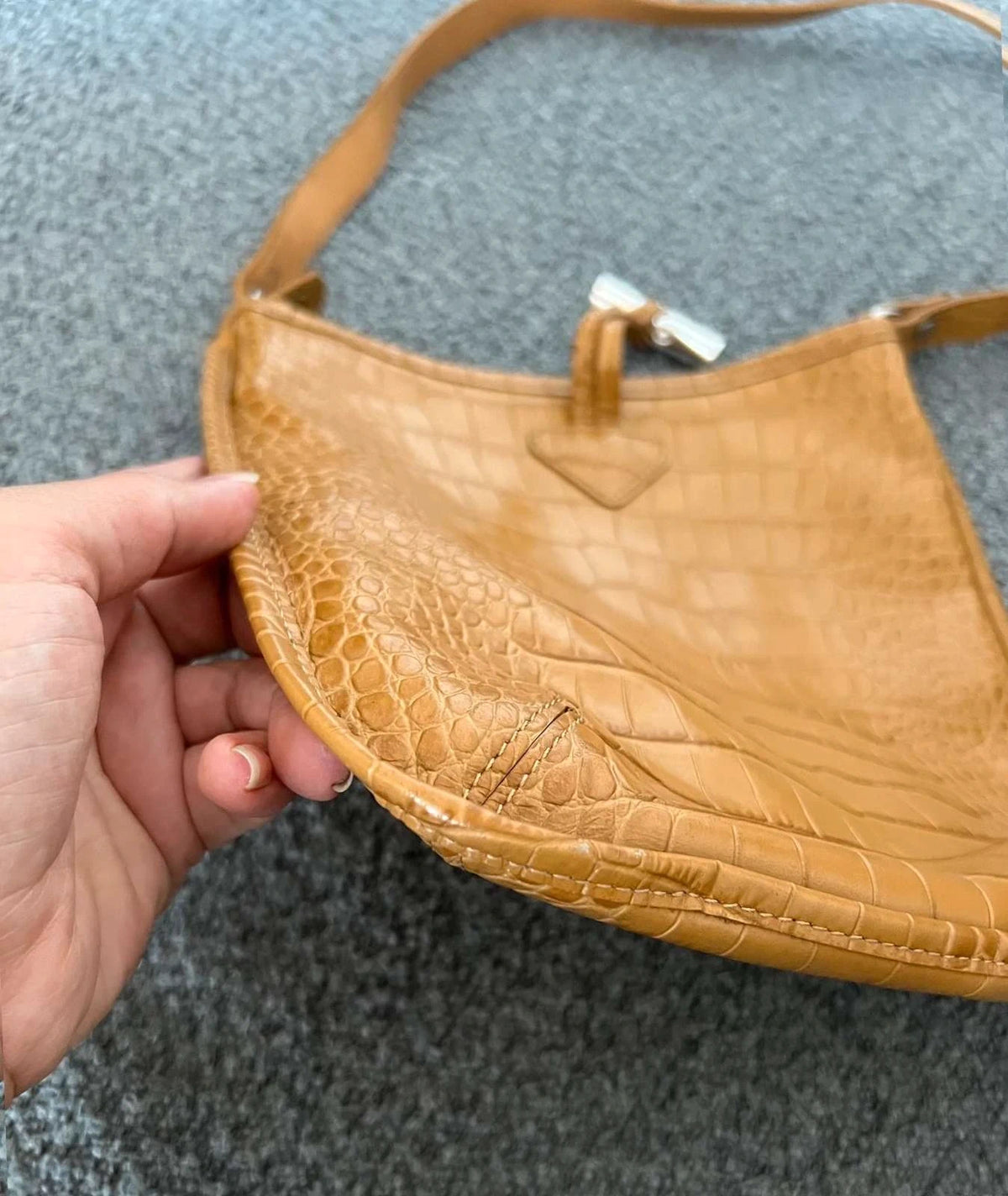 Longchamp roseau croco beige mustard leather crossbody bag - view 8