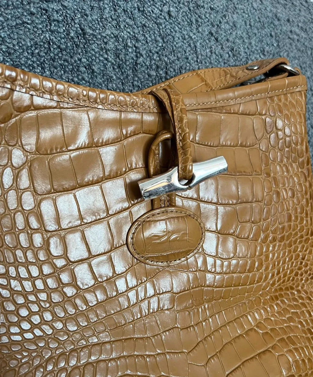 Longchamp roseau croco beige mustard leather crossbody bag - view 3