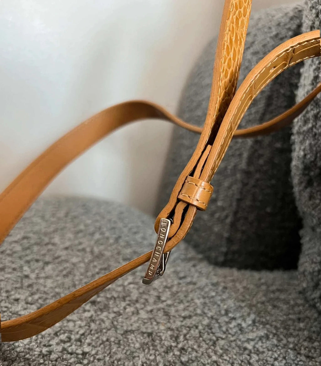 Longchamp roseau croco beige mustard leather crossbody bag - view 5