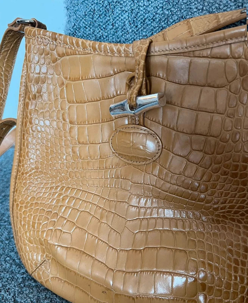 Longchamp roseau croco beige mustard leather crossbody bag - view 2