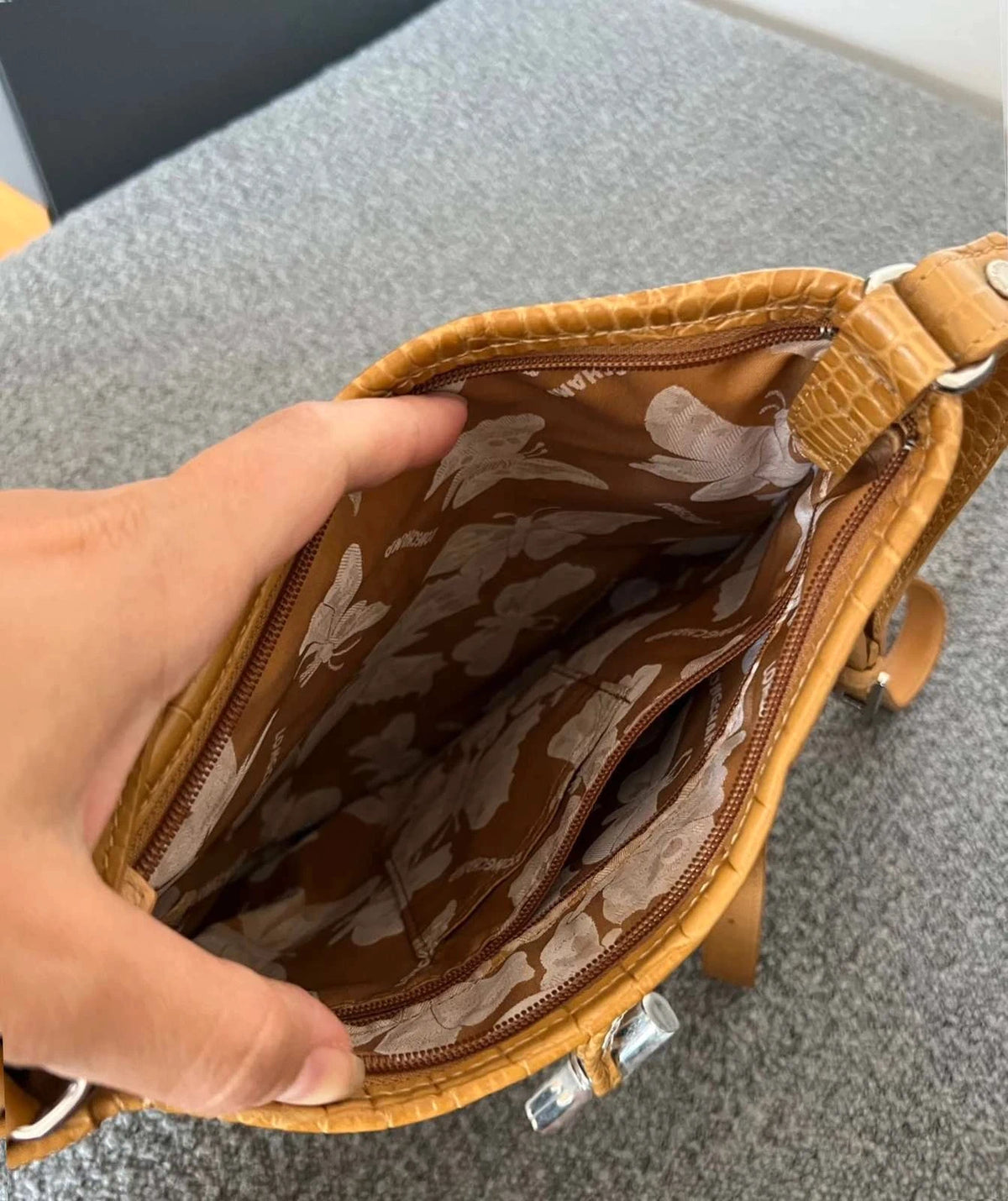 Longchamp roseau croco beige mustard leather crossbody bag - view 10