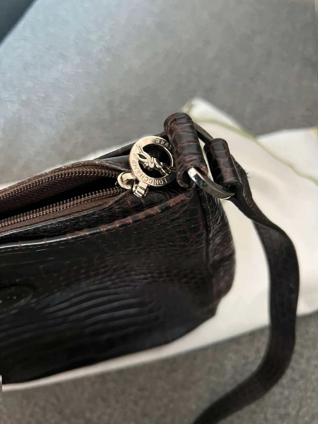 Longchamp roseau croco brown crossbody bag - view 5