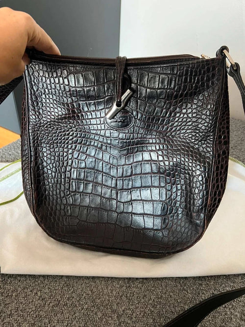 Longchamp roseau croco brown crossbody bag