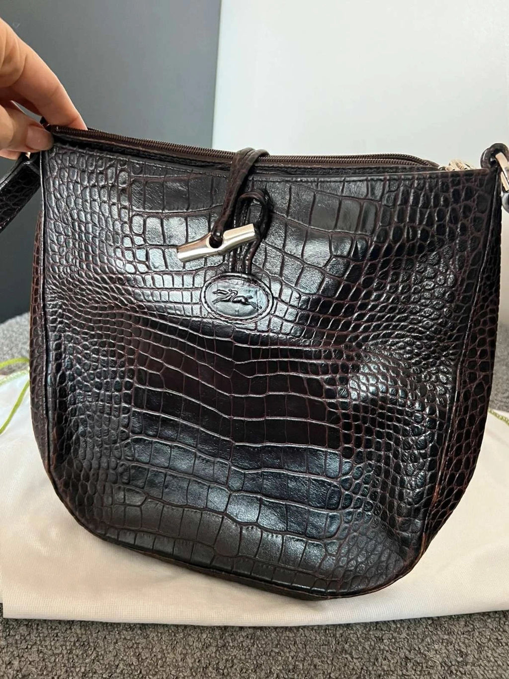 Longchamp roseau croco brown crossbody bag - view 4