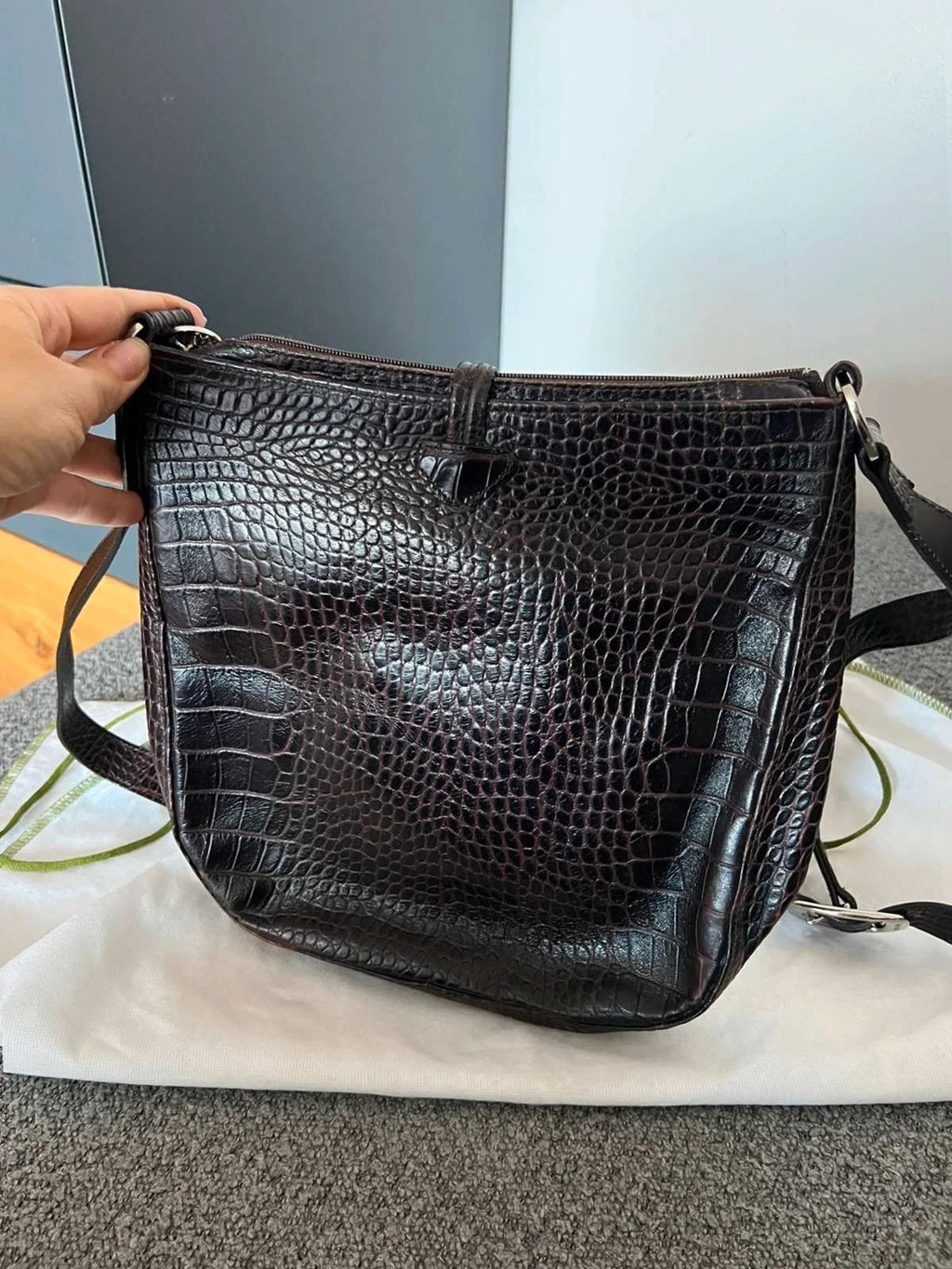 Longchamp roseau croco brown crossbody bag - view 6
