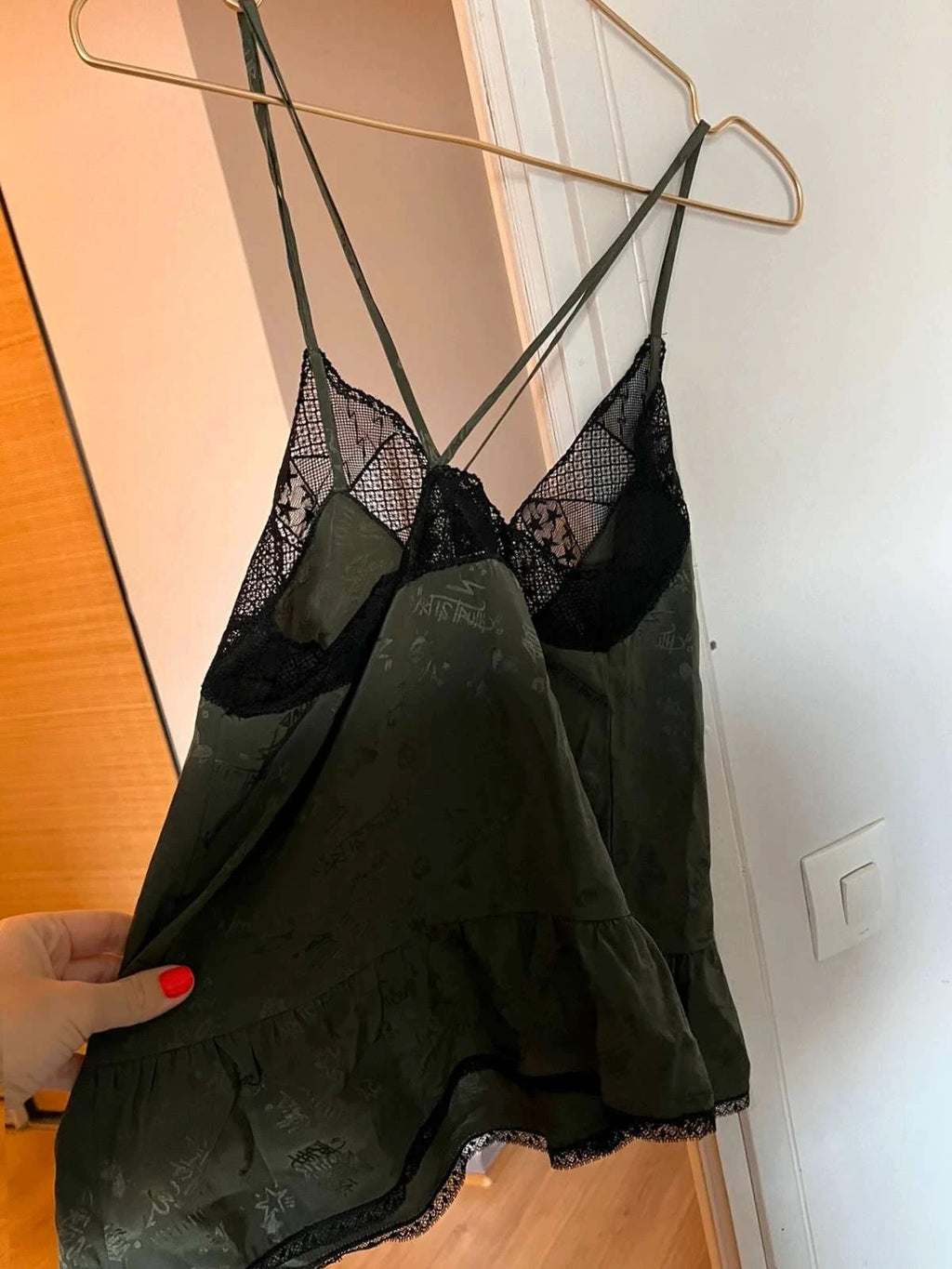 Zadig & Voltaire silk green khaki lace top - view 7