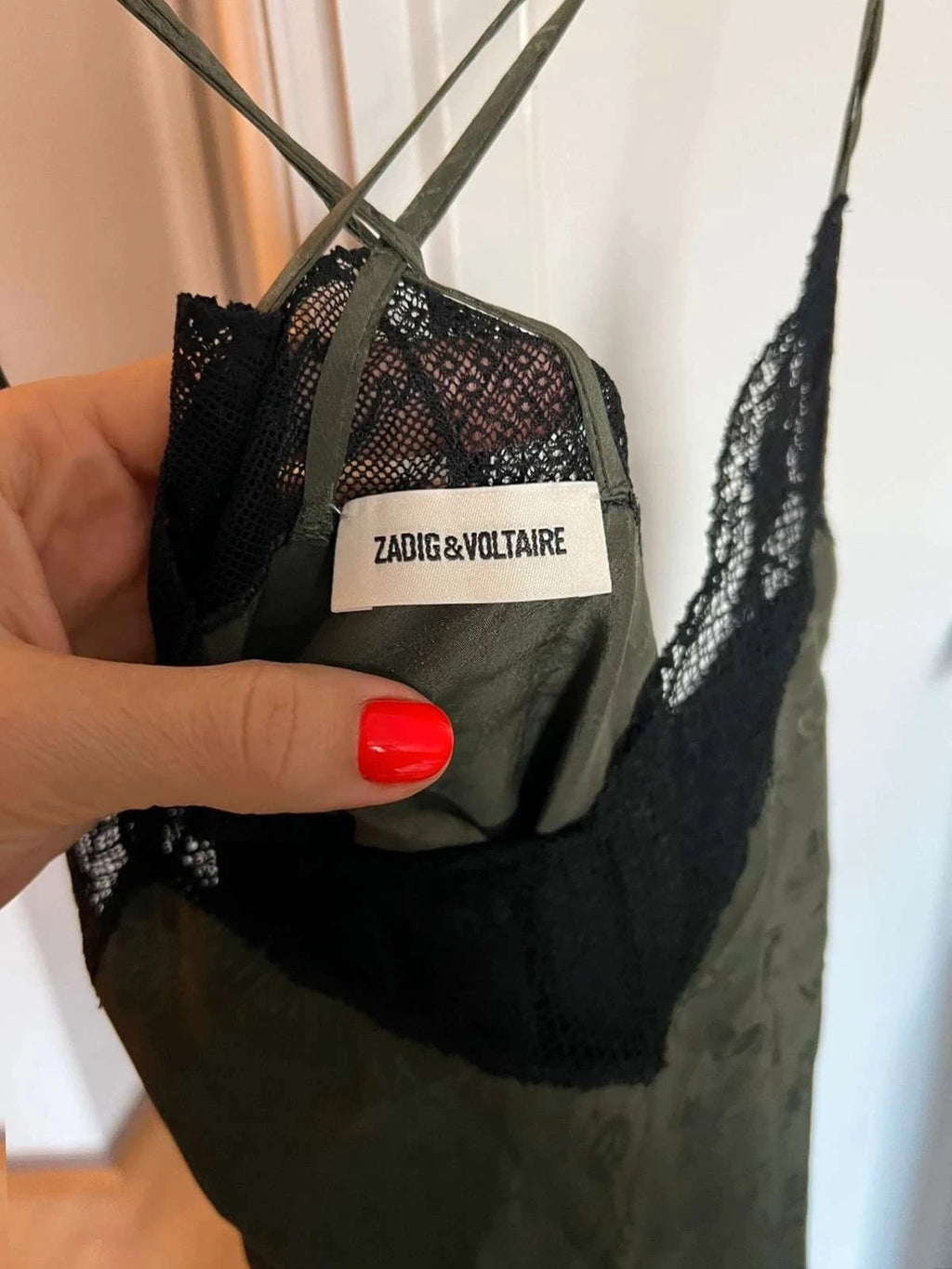 Zadig & Voltaire silk green khaki lace top - view 6
