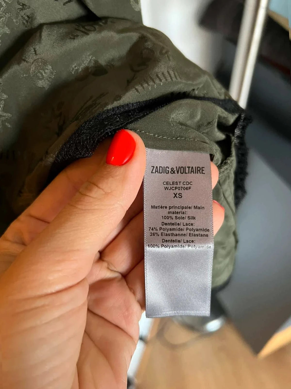 Zadig & Voltaire silk green khaki lace top - view 5