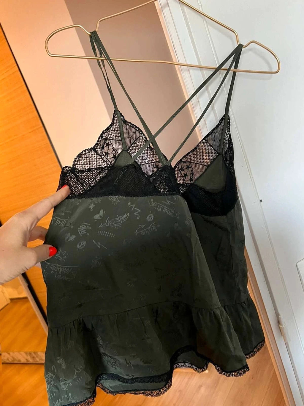 Zadig & Voltaire silk green khaki lace top - view 8