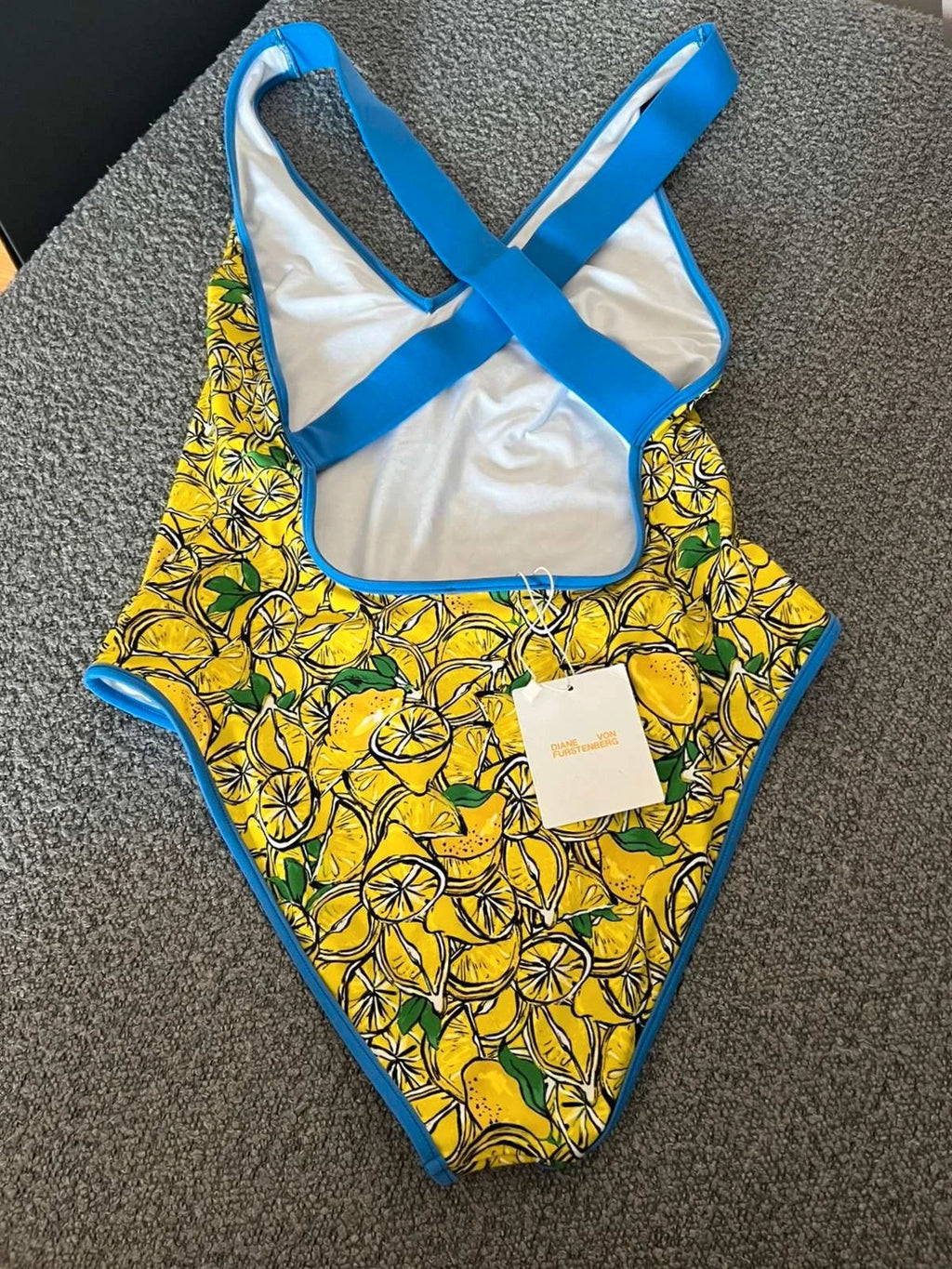 Diane von Furstenberg Katelyn yellow lemon print crossover back swimsuit - view 5