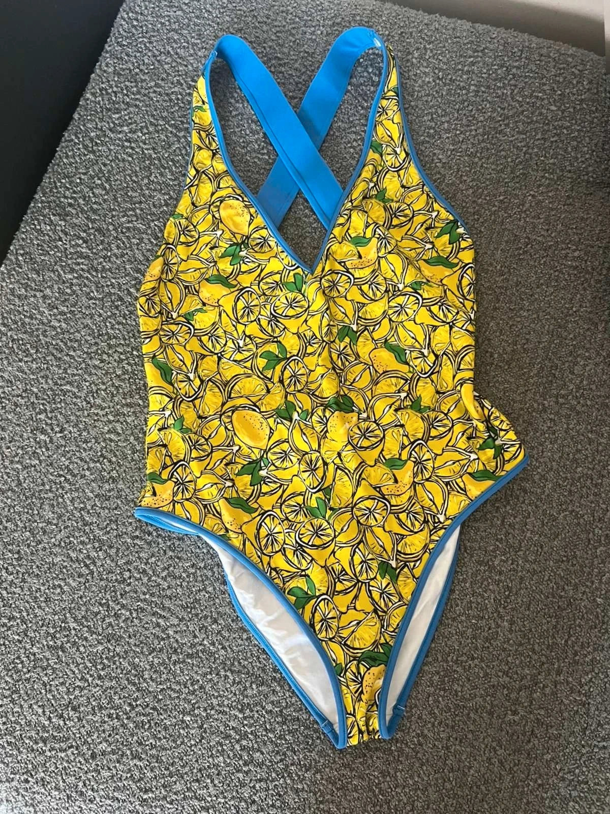 Diane von Furstenberg Katelyn yellow lemon print crossover back swimsuit