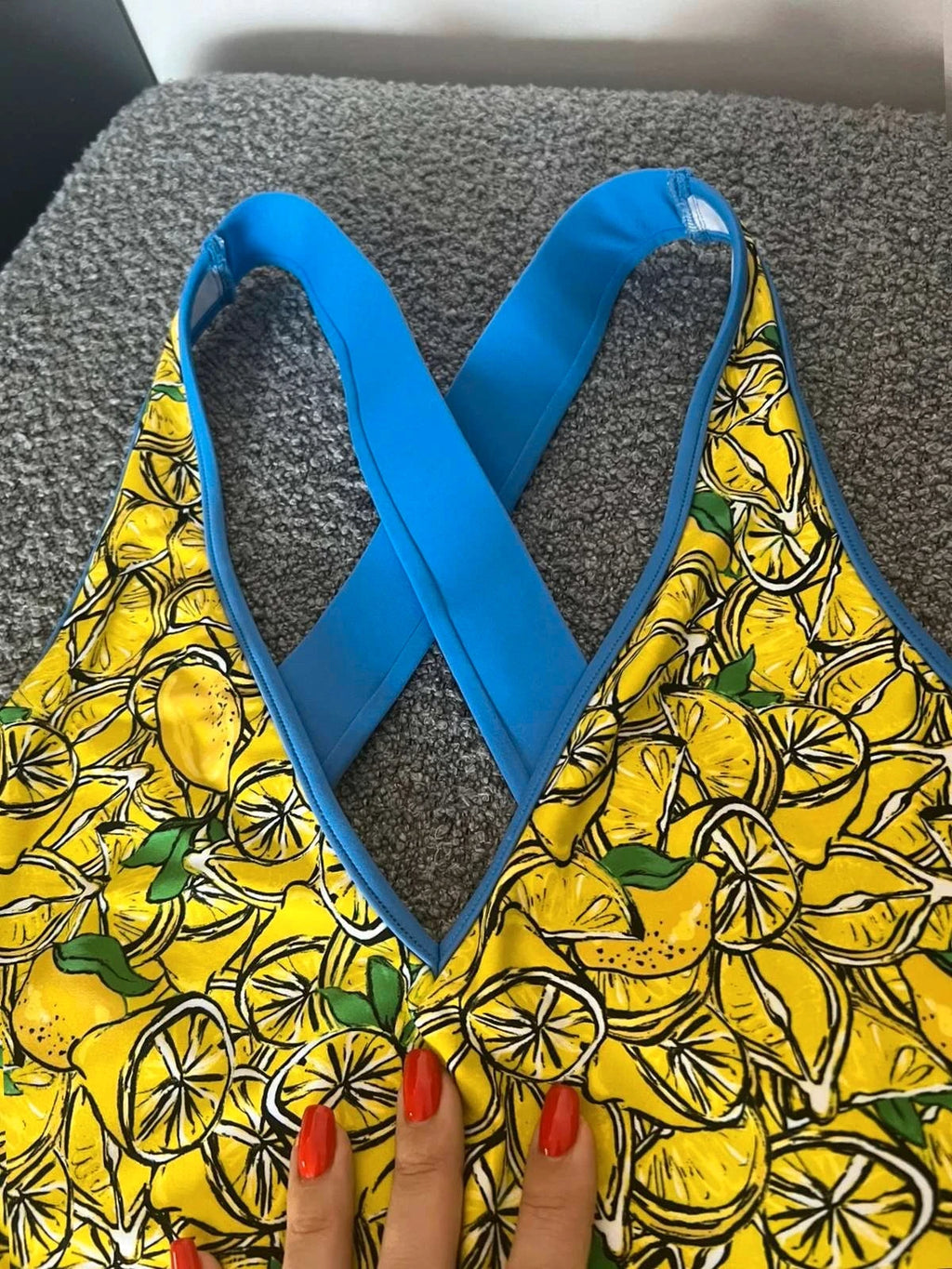 Diane von Furstenberg Katelyn yellow lemon print crossover back swimsuit - view 4