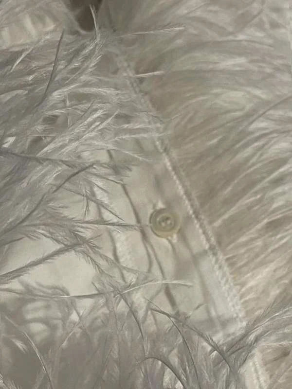 Naja Lauf white linen viscose top with ostrich feather - view 6
