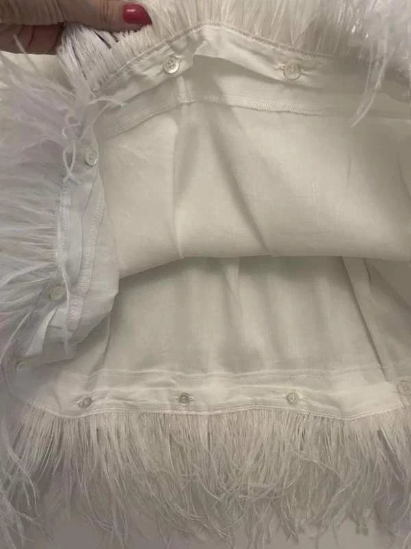 Naja Lauf white linen viscose top with ostrich feather - view 3