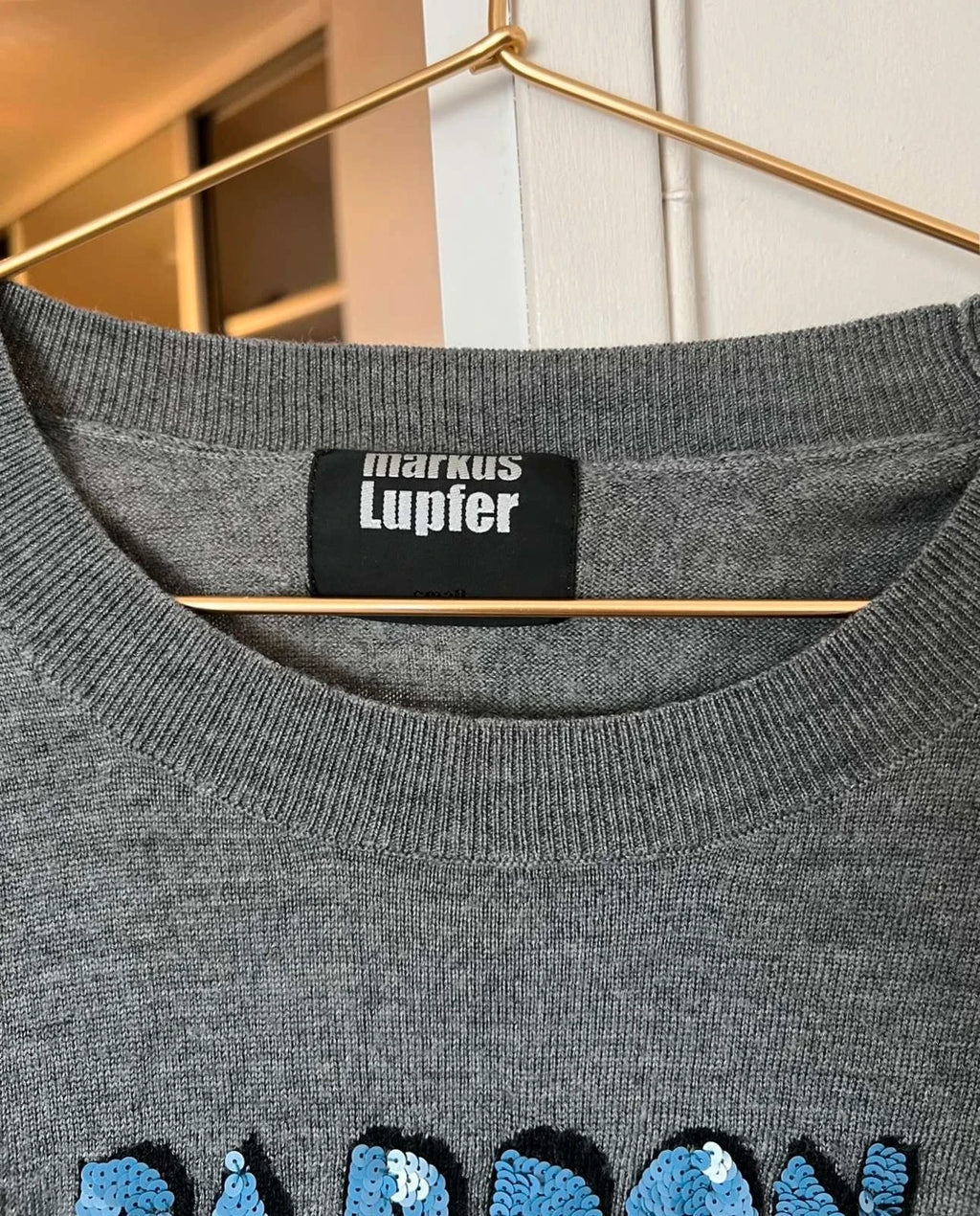 Markus Lupfer grey wool sweater Pardon my French sequin decoration - view 3