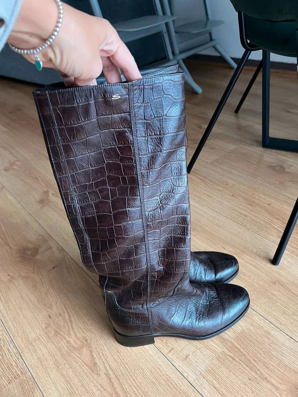 Santoni brown leather high boots