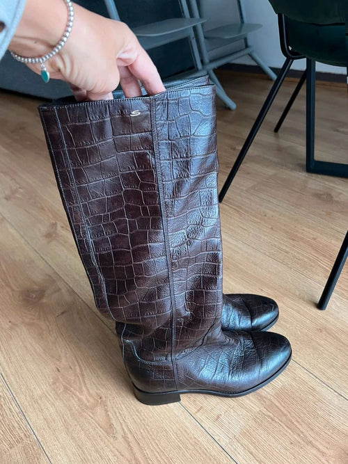 Santoni brown leather high boots