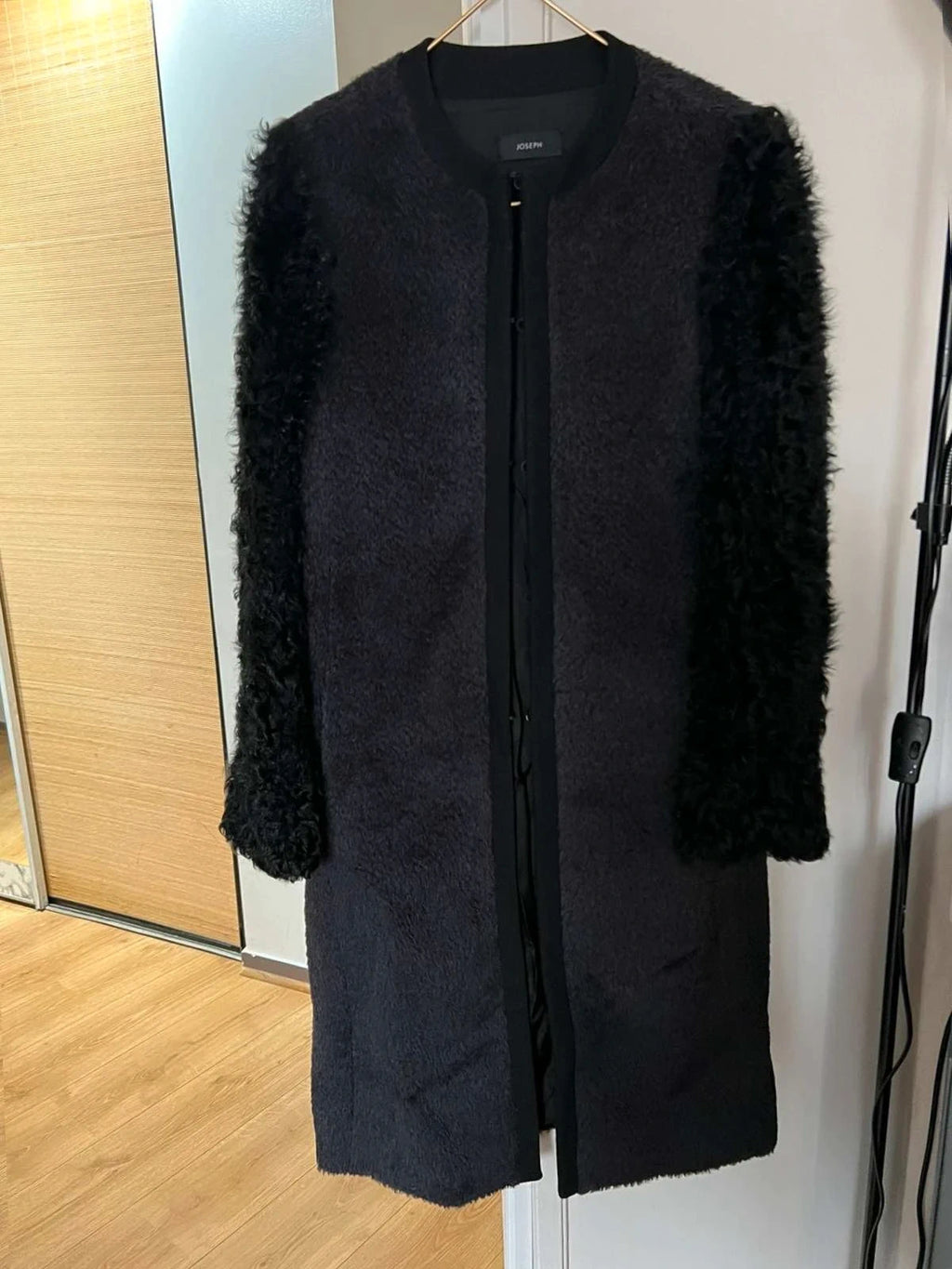 Joseph alpaca wool black coat lamb kalgan sleeves