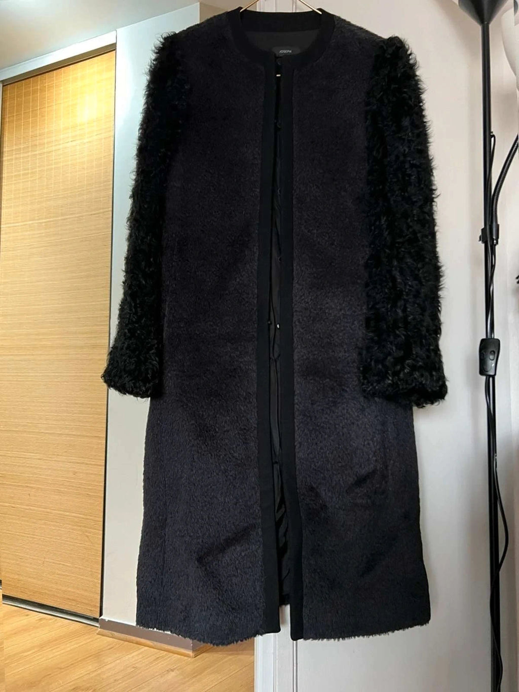 Joseph alpaca wool black coat lamb kalgan sleeves - view 2