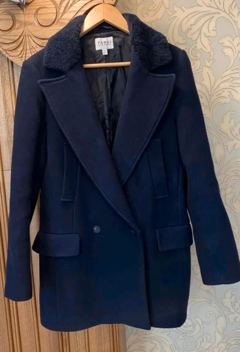 Nicole Farhi navy blue wool short coat