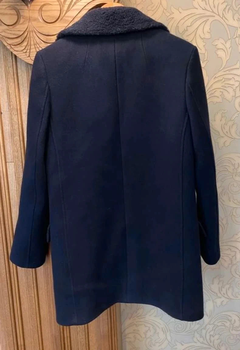 Nicole Farhi navy blue wool short coat - view 2