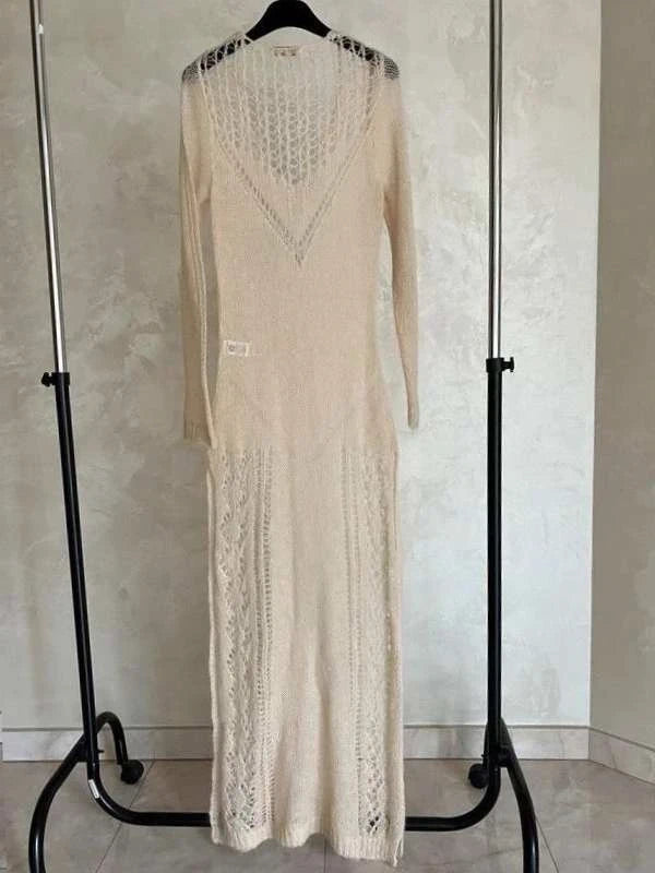 Mes Demoiselles victoria knitted beige long dress - view 3