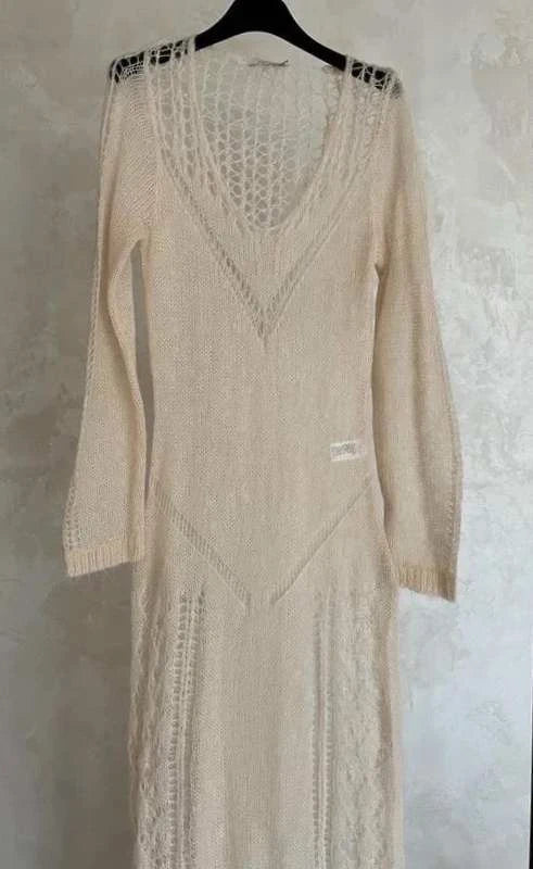 Mes Demoiselles victoria knitted beige long dress - view 5