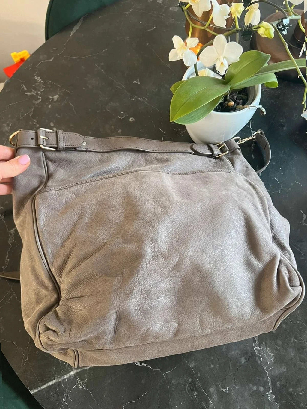 Vanessa Bruno grey nubuck leather crossbody shoulder bag - view 6