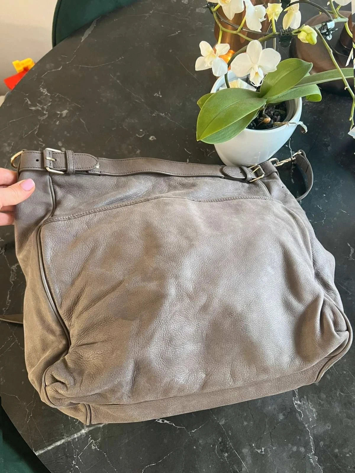 Vanessa Bruno grey nubuck leather crossbody shoulder bag - view 6