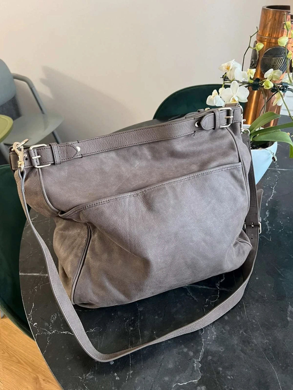 Vanessa Bruno grey nubuck leather crossbody shoulder bag