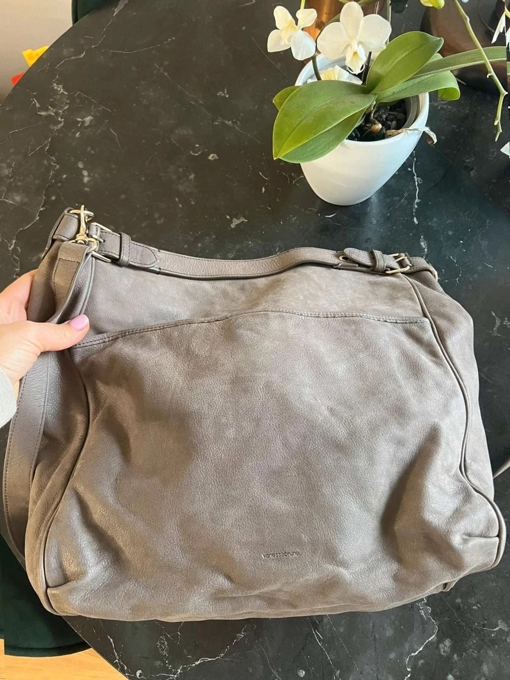 Vanessa Bruno grey nubuck leather crossbody shoulder bag - view 3
