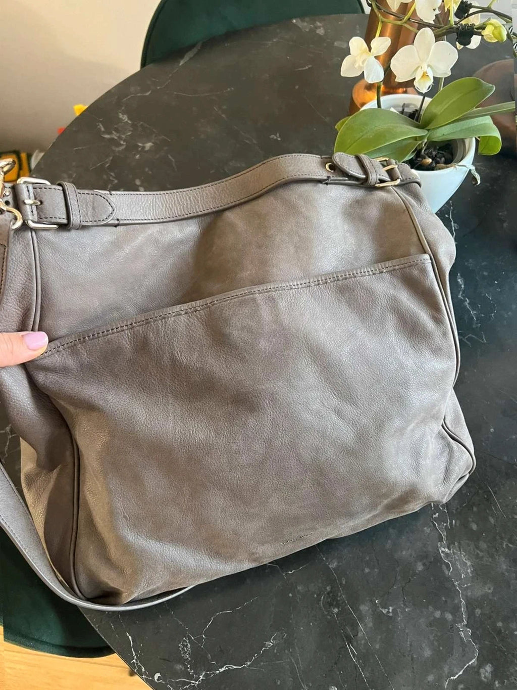 Vanessa Bruno grey nubuck leather crossbody shoulder bag - view 5