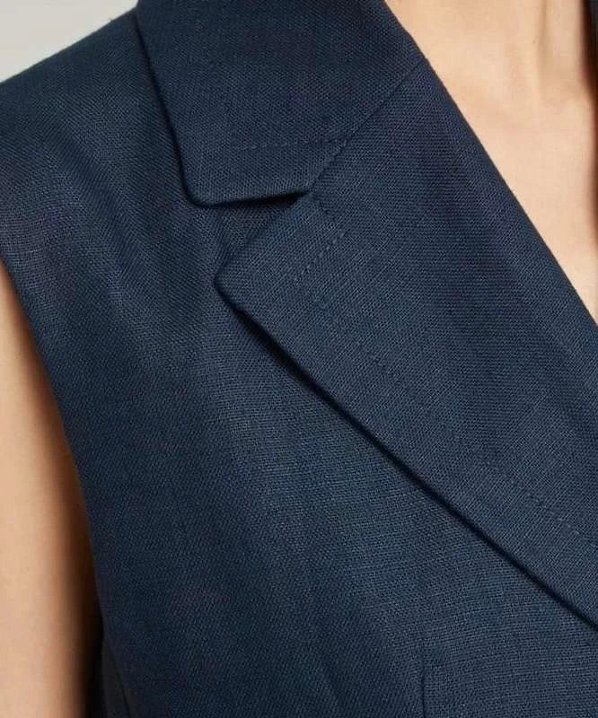 S Max Mara navy linen cotton sleeveless vest - view 5