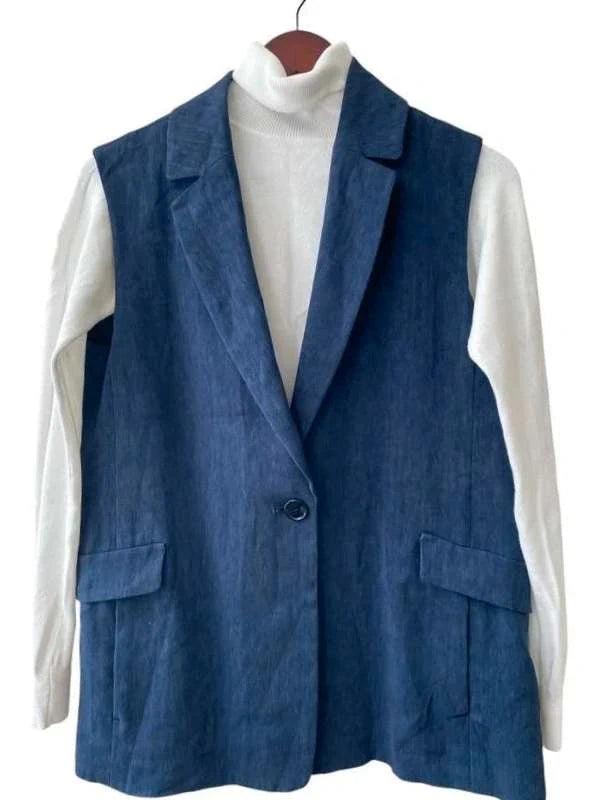 S Max Mara navy linen cotton sleeveless vest