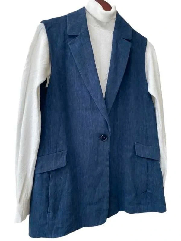 S Max Mara navy linen cotton sleeveless vest - view 3