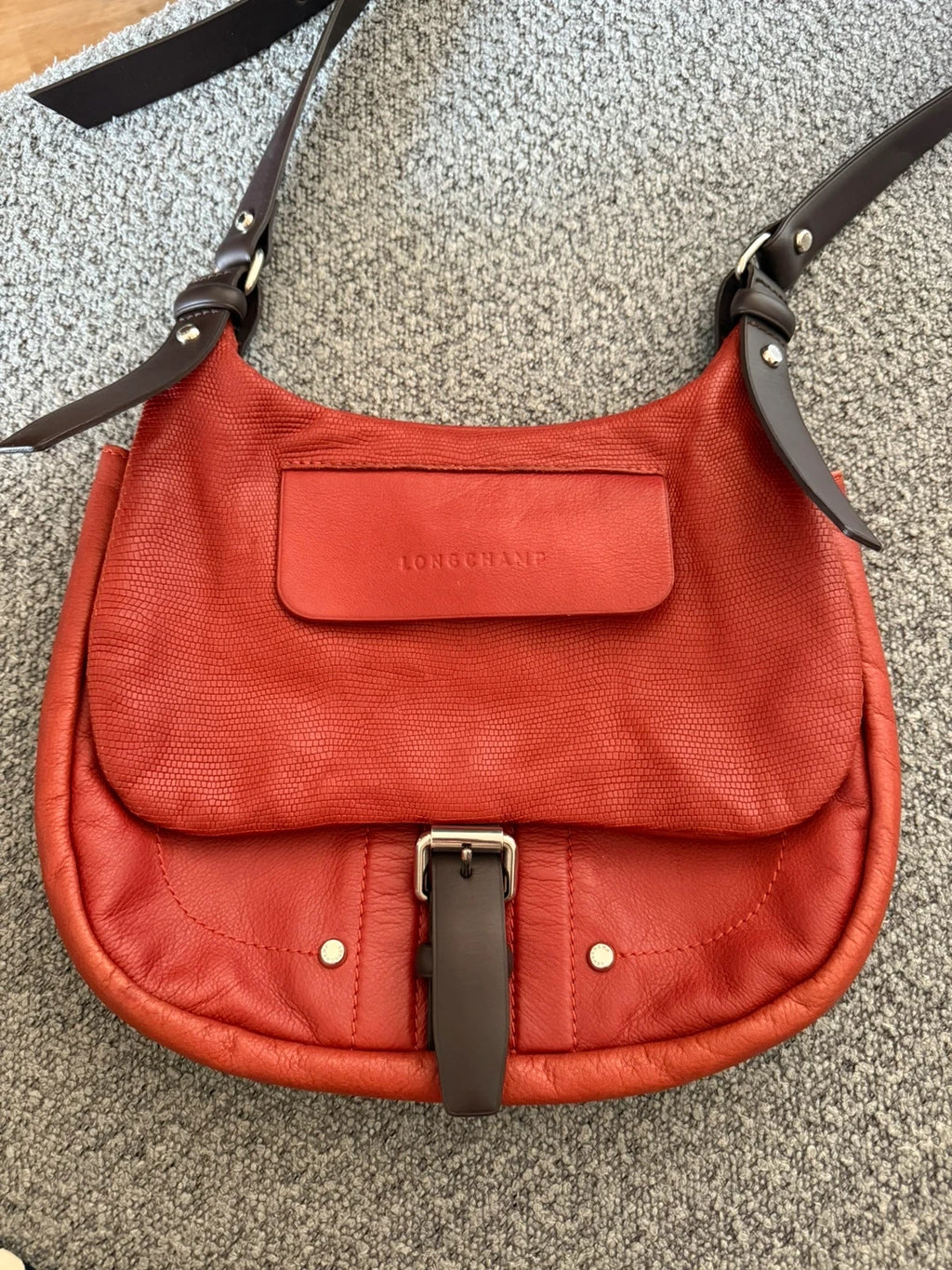 Longchamp balzan burgundy brown leather crossbody bag
