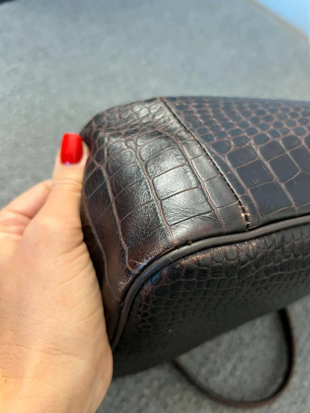 Longchamp roseau croco chocolate brown leather bag - view 7