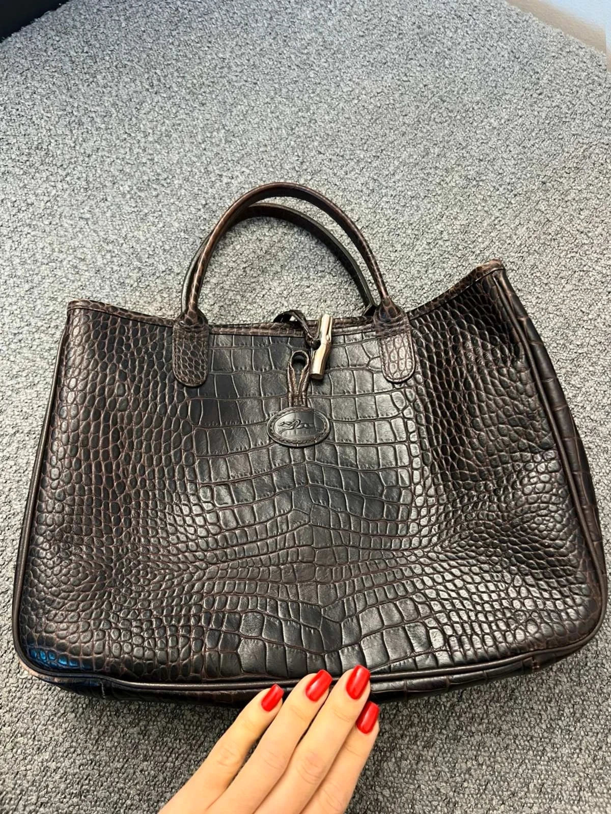 Longchamp roseau croco chocolate brown leather bag - view 3