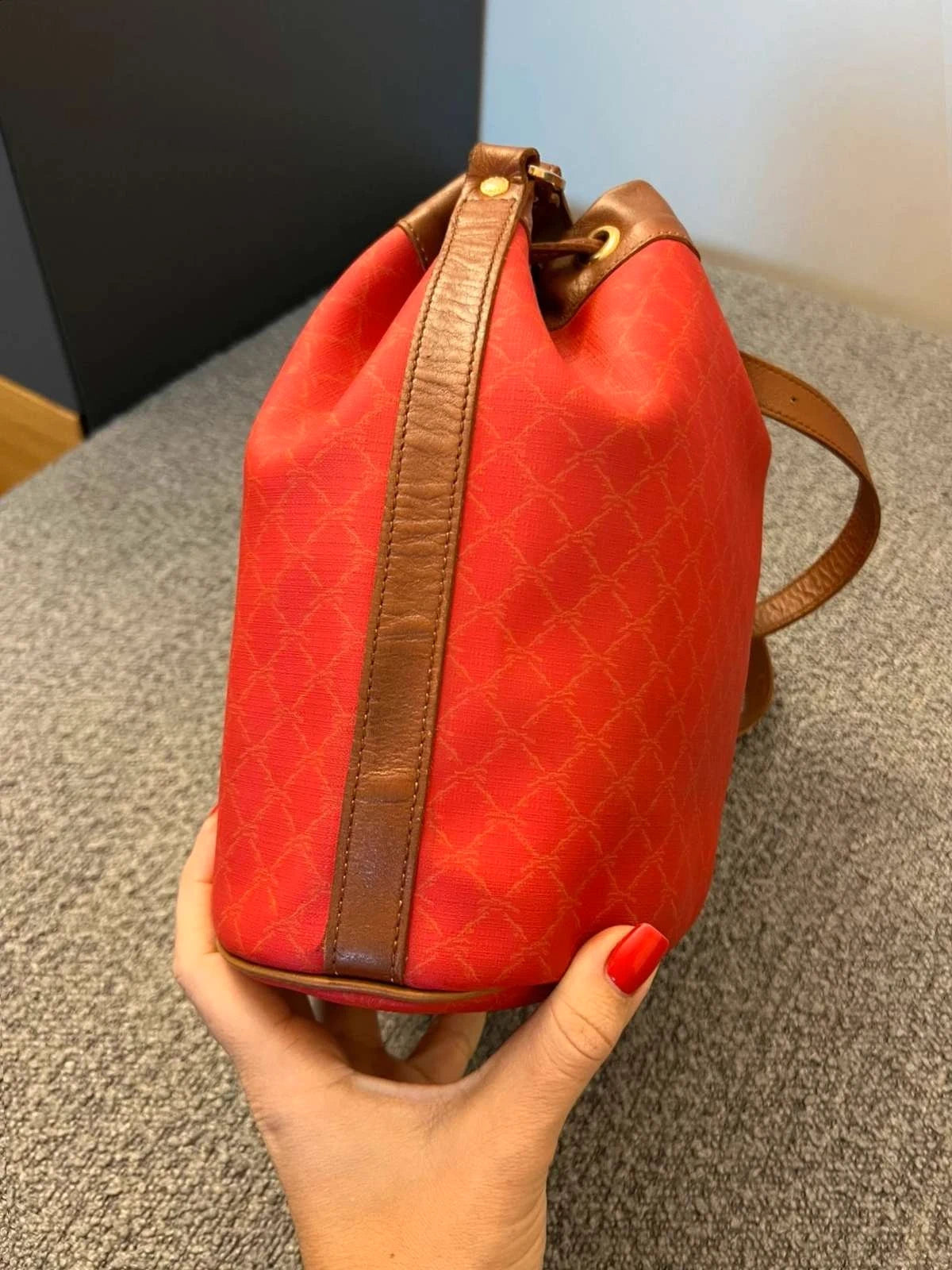 Longchamp red canvas vintage bucket bag - view 7
