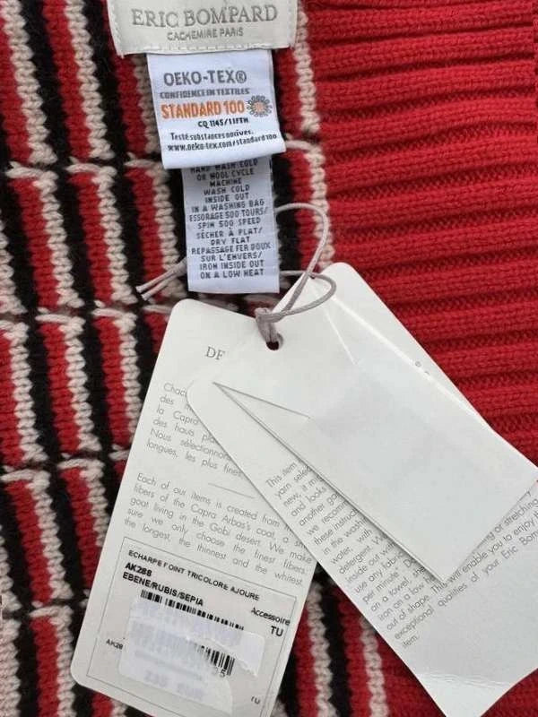 Eric Bompard red woven wool cashmere scarf - view 3