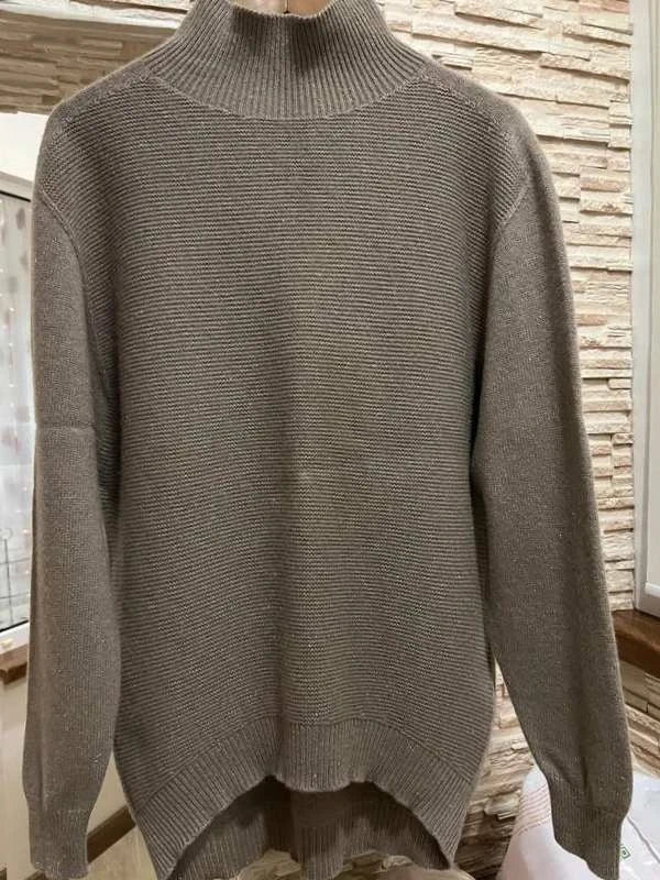 Peserico taupe wool silk turtleneck sweater - view 2