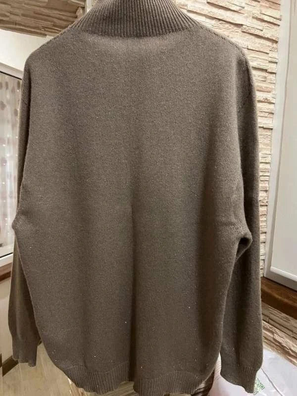 Peserico taupe wool silk turtleneck sweater - view 3