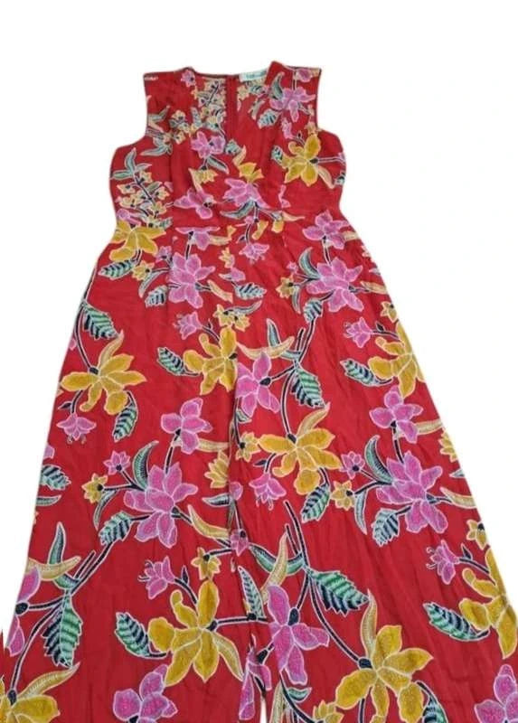 Diane von Furstenberg red floral silk jumpsuit - view 3