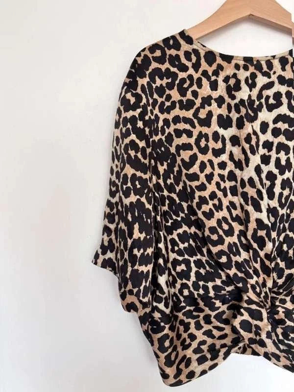 Ganni silk leopard crop top blouse - view 3