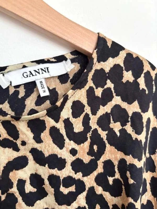 Ganni silk leopard crop top blouse - view 2