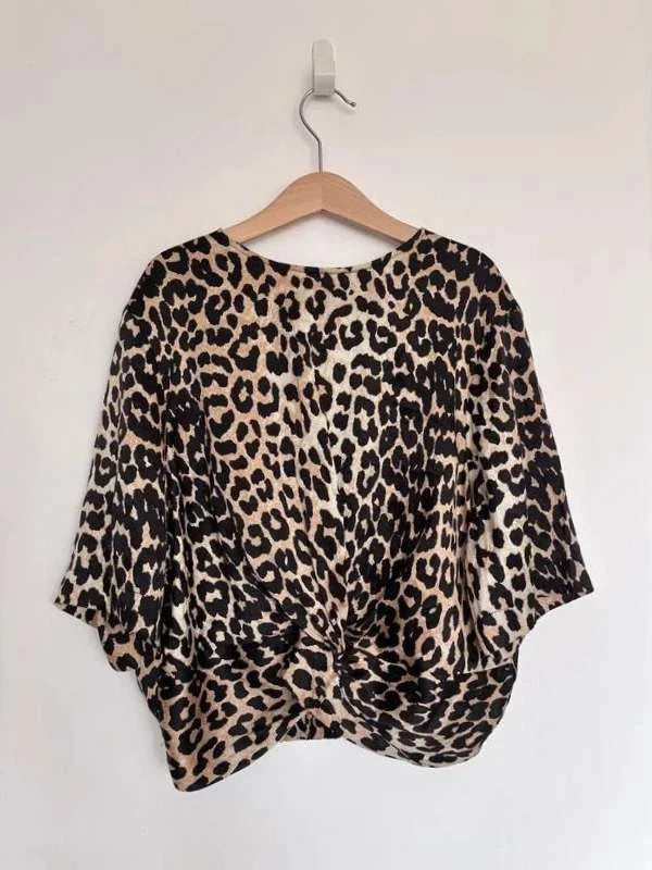 Ganni silk leopard crop top blouse