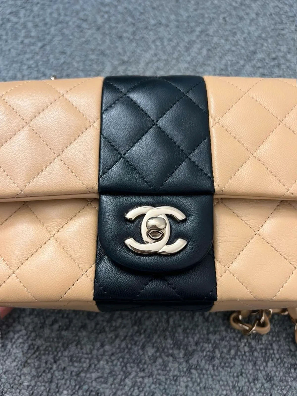 Chanel rare bicolor beige and black quilted leather mini crossbody bag - view 11